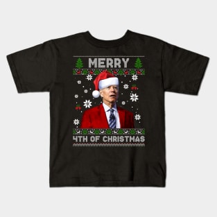 Merry 4th Of Christmas Funny Joe Biden Christmas Ugly Sweater Kids T-Shirt